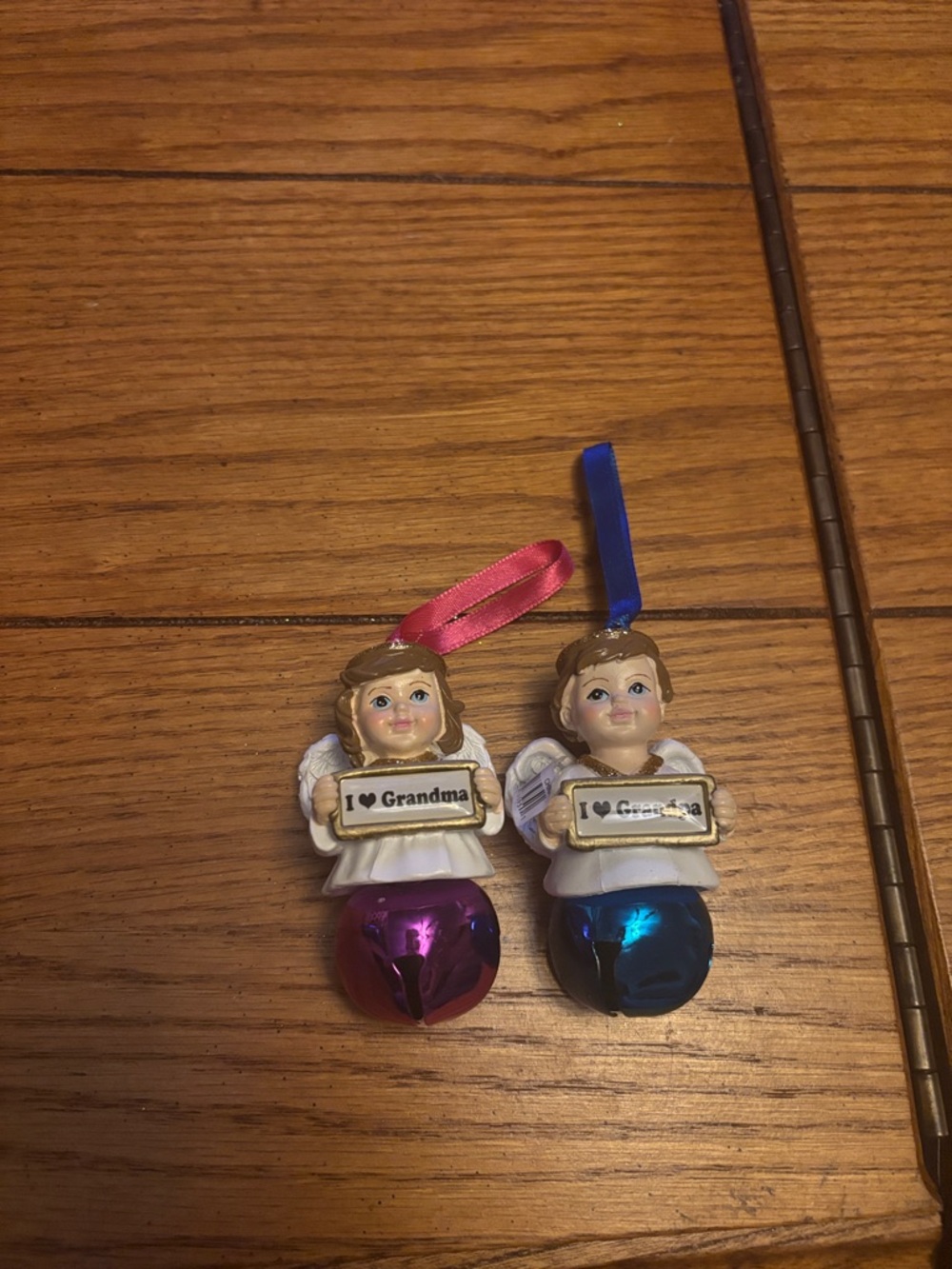 I ♥ Grandma and Grandpa Angel Bell Ornaments (Pink & Blue)